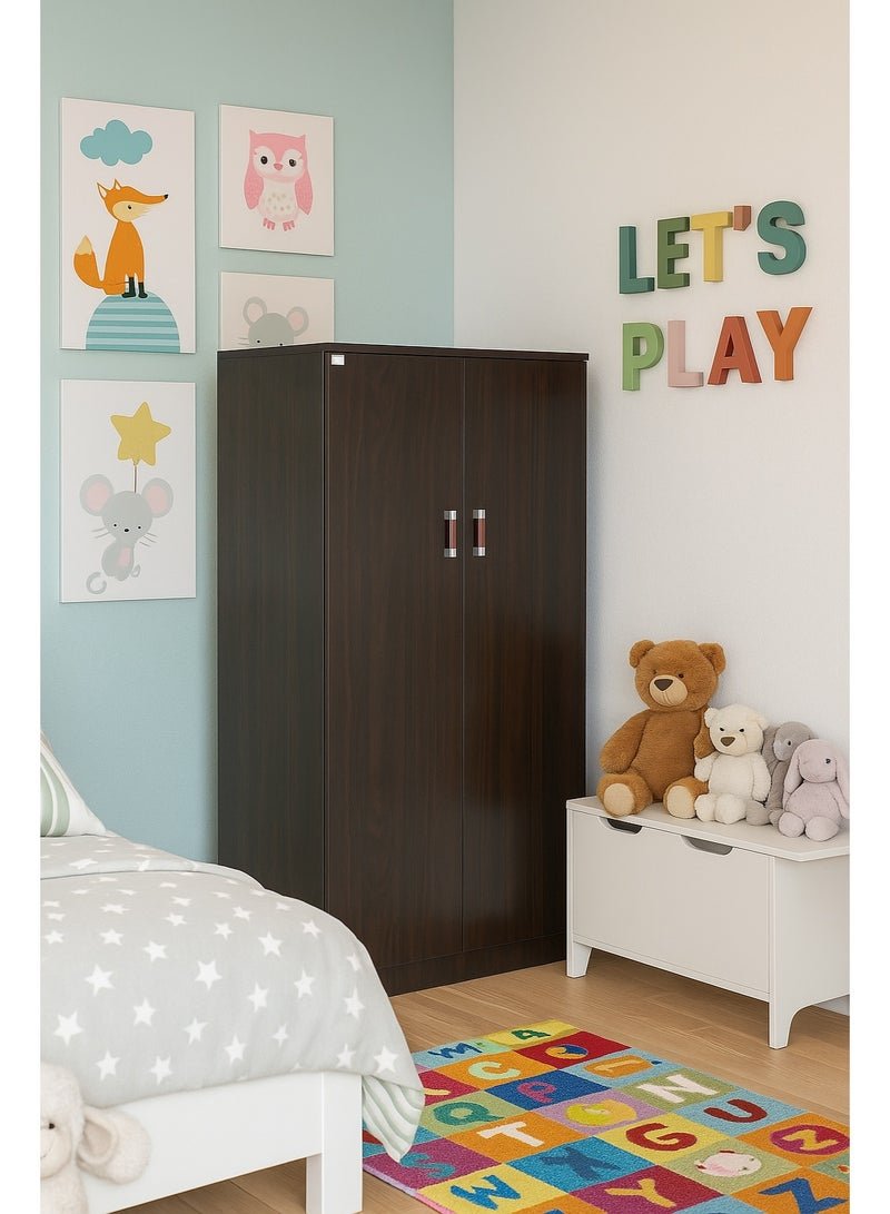 AFT Elegant MDF Kids Wardrobe with 2 Door Design - Double Door Design – Spacious Shelving, Hanging Rod, and Lockable Drawer for Organized Storage. 150 cm x 80 cm x 40 cm Compact Design. Wangi Dark Brown (Arfan)