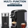 Cafelffe 4 In 1 Capsule Coffee Machine With Milk Frother Set Hot Cold Espresso Machine With Milk Foam Maker Black