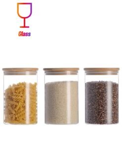 XiuWoo 3-Piece Food Storage Glass Jar with Bamboo Airtight Lid Clear 950ml