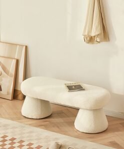 Merry Moments Boucle Bench Seat Vanity Bench Entryway Bench End of Bed Bench Door Seat Decorative Footstool for Entryway Living Bedroom Study Retail White Colour H46xL100xW45 cm - Image 3