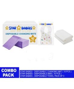 STAR BABiES Combo Pack  Pack Changing Mat 10Pcs Bibs 10Pcs Disposable Towel 3Pcs Lavender
