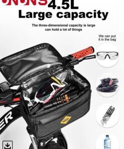 UNUNS Bike Front Basket,Bicycle Handlebar Bag With Touch-Screen Phone Bag Fit Phone Under 7",Waterproof Cycling Phone Holder Bike Basket Pocket,Cold Warm Insulation Outdoor​Storage Pouch-Black 23x12x18cm - Image 4
