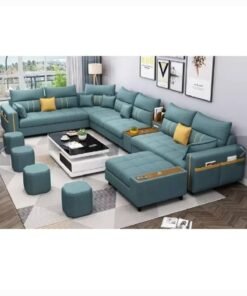 Karnak Zara Modern Couch U Shaped PU Leather Living Room Furniture Chaise Lounge Sectional L Shape Corner Sofa Set Green 7 Seaters 389x231x86cm