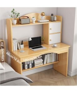 Alternative view of HI-FINE Home Office Desk with Storage Shelf, Wood Computer Desk, Modern Simple Workstation, Study Writing Table, Gaming Table for Home and Office (100 * 48 * 120cm(Wood))