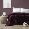 MORANO Fluffy Soft Blanket | Double Size 220x240 cm | Plush Stripes Texture 310 gsm | Color - Classic Burgundy | Ideal for Beds, Sofa or Travel