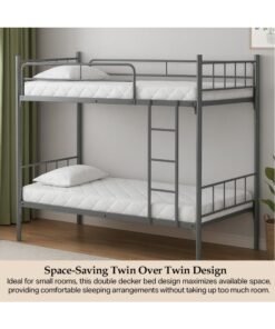 Multi Home Furniture Silver Metal Bunk Bed for Kids and Adults with 2 Pieces Mattress – Double Decker Bed Frame with Guard Rail & Staircase Double Bed – Space-Saving Single Bed Frame for Bedroom, Dorm - Image 3