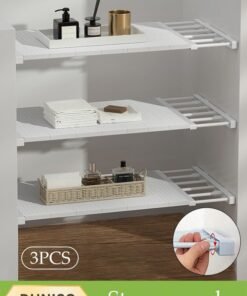DUNISO 3-Pack,Separator Shelf, Wardrobe Nail-Free Retractable Storage Partitions, Kitchen Partitions, Dormitory Cabinet Layered Racks, Bathroom Storage Rack Tension Racks, Expandable Closet Racks, Adjustable, Suitable For Wardrobes, Cabinets, Cupboards (24 cm, 38-55 cm)