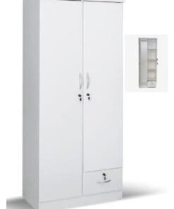 INFINI HOMES 2 Door Wooden Wardrobe,Cabinet,Cupboard Of Engineered Wood With 1 Lockable Drawer Perfect Modern Stylish Heavy Duty Color White (without assembly)