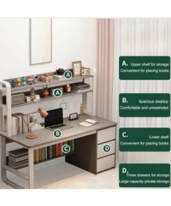 Alissa Home Office Desk with Drawers & Shelves – 120cm Grey Study Table for Laptop, Work & Storage - Image 3