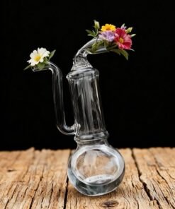 Angmei Multi-layer double filter glass vase, heat-resistant, transparent mini glass straw oil lamp, portable, transparent gourd-shaped (color random)