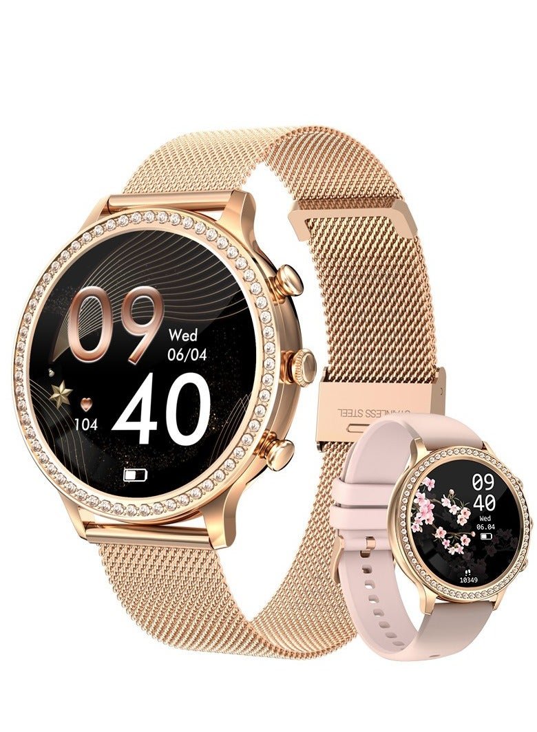 LIGE Newest Fashion Smart Watch for Ladies Bluetooth Call Smart Bracelet Waterproof Smartwatch Women Mesh Rose Gold & Silicone Pink Strap