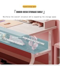 Alternative view of OHAHO Gaming Desk with Shelf, Computer Desk White, C-Shaped Gaming Table, PC Gaming Workstation Home Office Desks, Space-saving, Easy to Assemble (White, 100x60x75CM