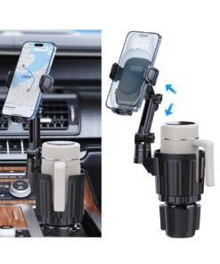 Auger 2 in 1 Phone Mount for Car Cup Holder with Adjustable Base, Universal Phone Holders for Car Cupholder, No Shaking 360° Flexible Neck Phone Mount for All 4-7” Smartphones, Cup Holder for Most Bottles