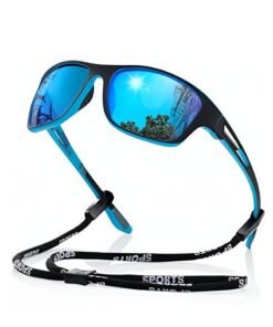 Sports Sunglasses Polarized Lenses, Cycling Sunglasses, Durable Ultra Light Cycling Glasses with Lanyard Case Glasses Case, Outdoor Sports Polarized Glasses, Windproof Sunglasses Blue/Black