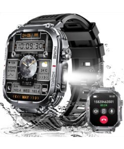 X-level Smart Watch for Men 3ATM Waterproof with Call/LED Flashlight 2.02" HD Big Screen Rugged Tactical Smartwatch with Compass Fitness Tracker with HR/SPO2/Sleep Monitor for iPhone Android (Black)