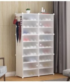 WALALLA 18-Cube Diy Plastic Shoes Cabinet With Translucent Doors Portable Modular Shoe Storage Organizer Tower Shelf Expandable Shoes Rack 139X32X84 Cm Plastic