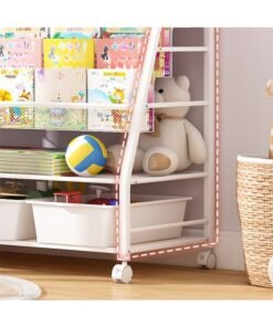 RollsTimi  Rolling Metal Storage Organizer Children's Bookshelf and Toy Storage Magazine Rack Book Carts with Wheels for Bedroom Living Room Home