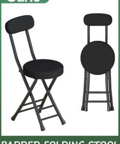 Garlo Cushioned Padded Folding Stool, Counter Height Bar Stool, with Backrest PU Cushion Collapsible Stool, 150kg Capacity,for Fishing Hiking Gardening Travel BBQ(Black)