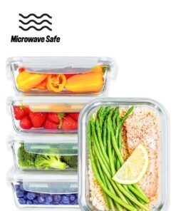 MahMir® |5 Pack, 1040ML (35 OZ) | Glass Meal Prep Containers, Airtight Glass Food Storage Containers with Lids – Airtight Food Containers Kitchen Storage Containers Glass Lunch Containers