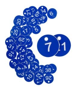 Barakah Plastic ID Number Tags, Engraved Tags Key Tags Without Key Rings for Locker Dorm Hotel Bar Restaurant Club Restaurant Table Numbers (1-50, Blue)