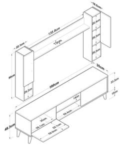Home Canvas Tv Unit With Wall Shelf Tv Stand With Bookshelf Wall Mounted With Shelf Modern Leg 180 cm - Walnut - Image 4