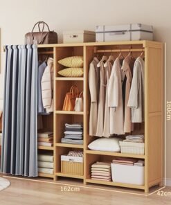 NKX Bedroom Coat Rack Home Wardrobe Light Luxury Two Side Cloth Hanging Light Brown With Multiple Shelves 160*42*162cm