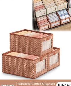 DUNISO 3 PCS Wardrobe Clothes Organizer, Foldable Drawer Closet Organizers with Mesh Window and Handle, Washable Closet Storage Basket Bins, Stackable Closet Storage Organizer, Fabric Storage Boxes for Clothing, Jeans, Bras, Leggings, Sweaters
