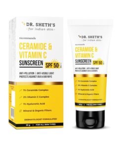 Dr. Sheth's Ceramide And Vitamin C Sunscreen SPF 50+ PA+++|One-step Routine For Healthy And Bright Skin|Non-Sticky|No White Cast INon-Greasy, Quick-Absorbing|For Women And Men|UVA UVB Sun Protection|30g