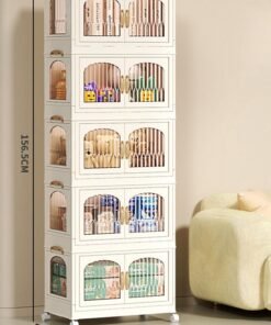 CityRiya-Long Kids Wardrobe Baby Closet Storage Organizer Portable Children Clothes Cabinet Storage Rack Toddler Dresser with Hanging Rod and Wheels for Boys Girls Clothing Nursery Armoire White