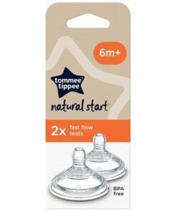 tommee tippee Natural start Baby Bottle Teats, Breast-Like, Anti-Colic Valve, Soft Silicone, Fast Flow, 6m+, Pack of 2