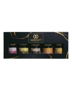 Samsthiti Infused Honey Gift Box, Pack of 5 Flavored Organic Honeys – Rose, Cardamom, Clove, Cinnamon & Ginger, 100% Natural, No Sugar or Preservatives, Healthy Gourmet Gift for Tea Lovers, Wellness & Celebrations