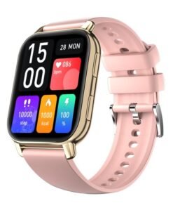WAPIK Korean Brand P5S Smart Watch,Business Smartwatch,Waterproof Fitness Watch, Bluetooth Calling,Smart watch for Men, Zinc Alloy Vacuum Plating, Heart Rate Monitoring,Smart watch for women Gold dial + pink strap