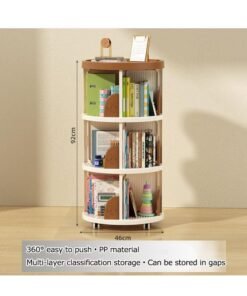 XiuWoo 3-Tier Rotating Bookshelf Tower Rotating Bookcase 360 Rotating Book Shelf with Wheels Spinning Bookshelf Round Bookcase Revolving Bookcase Floor-Standing Storage Display Rack Silent Rotation, Brown