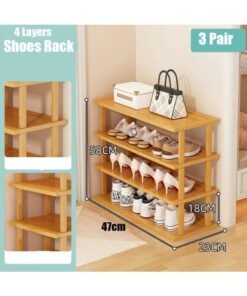 Alternative view of LINGWEI 4 Tier Bamboo Shoe Rack Free Standing Shoe Storage Organizer Sturdy Wooden Shoe Shelf