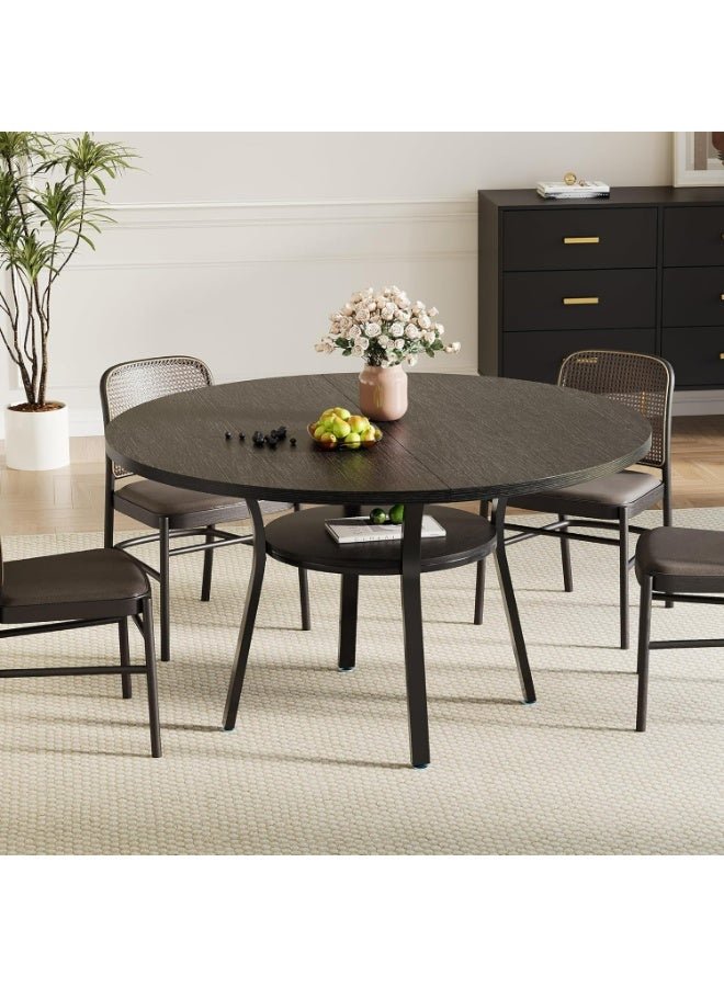 Round Dining Table for 4-6, 120cm Kitchen Table with Sturdy Metal Frame, Space Saving Circle Dining Room Table for Small Space (Table Only), Black