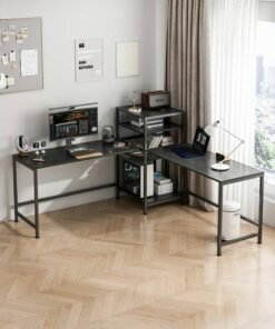 ADEBOLA Gaming Table with Bookshelf,L-shaped Corner Desk Bring 4 Storage Shelves, Used as Computer Table,Study Desk,Home Office Desk and Workstation - Image 4