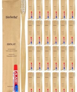 DincherBel Bamboo Toothbrushes Kit Bulk, Disposable Toothbrushes with Toothpaste(6g), Individually Wrapped Toiletries Amenities for Hotel, Airbnb, Homeless, Shelter, Camping and Travel (50 Pack)