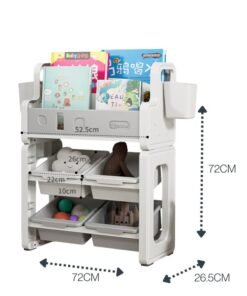 Marcolo 3-Tier Kids Bookshelf with Storage Bins – Multifunctional Children’s Book & Toy Organizer with Side Compartments – Durable BPA-Free Plastic Bookcase for Toddlers (Grey) - Image 3
