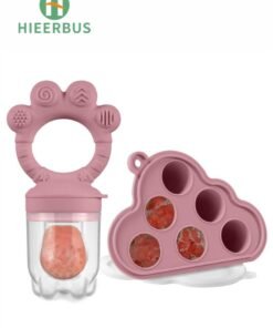 HieerBus Baby Fruit Food Feeder & Mini Freezer Nibble Tray Combo, BPA Free Silicone Feeder for Safe Infant Self Feeding, 4 Month+ ,Pink
