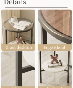 MIXDE Nordic Style Minimalist Modern Round Small Glass Round Side Coffee Table End Table For Home Living Room Bedroom Study Room Office