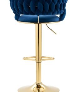 DubaiGallery Velvet Woven Bar Stools, Modern Height Adjustable Swivel Bar-stools Counter Chairs with Back & Golden Metal Base for Pub, Kitchen, Cafe