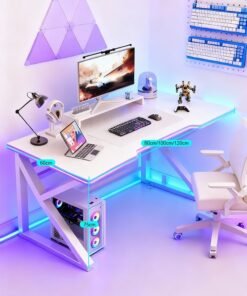 K-Shaped Gaming Computer Desk (White), Ergonomic PC Table for Gamer & Home Office, Modern Smiple Style Game Table, 80/100/120x60x75cm, Easy Assembly