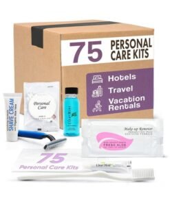 Terra Pure Personal Care Travel Toiletries | 1-Shoppe Amenities Kit | Travel Shaving Set, Toothbrush & Paste, Mouthwash, Makeup Wipes, Swabs, Nail File & Sewing Kit | 75 Pieces