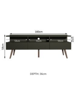 Alternative view of Madesa TV Stand with 3 Doors, for TVs up to 65 Inches, Wood, 160 x 58 x 36 Cm - Black