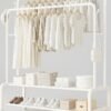 LIVVY Heavy Duty Rolling Garment Rack – Double Rail Clothes Organizer with Storage Shelves, Lockable Wheels & Strong Metal Frame – Portable Closet for Home or Office (White)