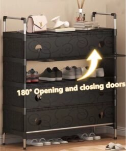 Kutis 1-Piece 4 Tiers Simple Shoe Rack Assembly Shoe Rack Storage Organizer Steel Pipe PP Black 63x28x100 Centimeter