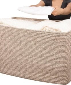 OIAHOMY 118L XXXLarge Cotton Rope Storage Basket Oversized Blanket Basket Used for Organizing Dirty Clothes in Living Room Bedroom Nursery Dog Toy Storage Bins 25 x 17 x 16Brown variegated