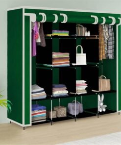 Maison & Cuisine Polypropylene Collapsible Wardrobe 12 Shelves Storage Unit Almari Closet Clothes Storage Rack Quick and Easy to Assemble Foldable Almirah (W 88170, Green)