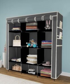 Maison & Cuisine ® 12 Layer Collapsible Portable Foldable Wardrobe Storage Organizer Shelves for Clothes Racks Fabric Almirah Non Rustable Iron Storage Unit (88250) (Grey)