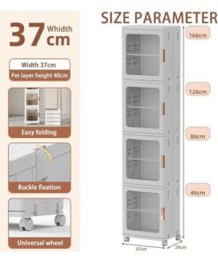 JCB CHIC 4-Tiers Bathroom Storage Cabinet, Plastic Narrow Bathroom Storage Organizer with Doors and Shelves, Bathroom Storage Floor Cabinet for Small Spaces, Bathroom, Kitchen, Laundry